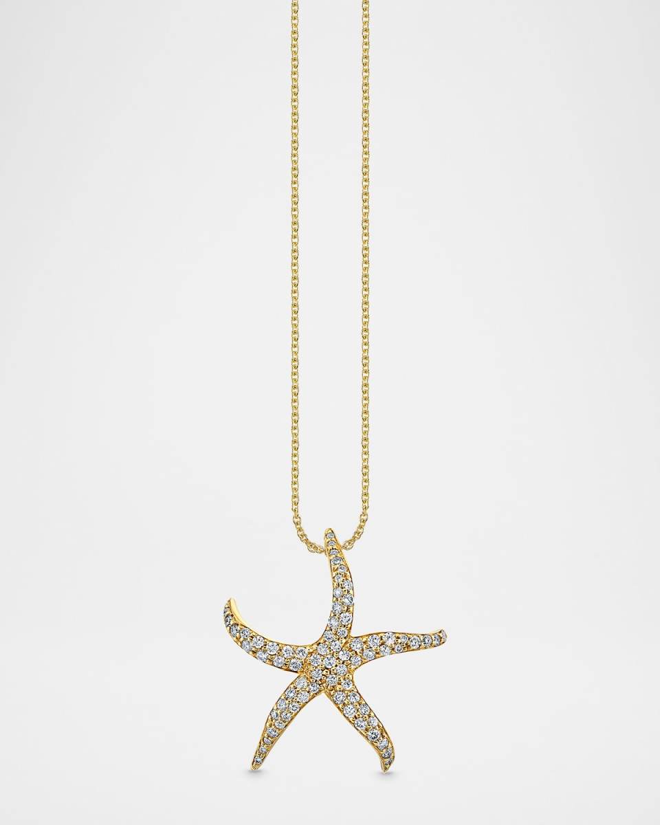 14K Pave Large Starfish Pendant on Heavy Tiffany Chain Necklace